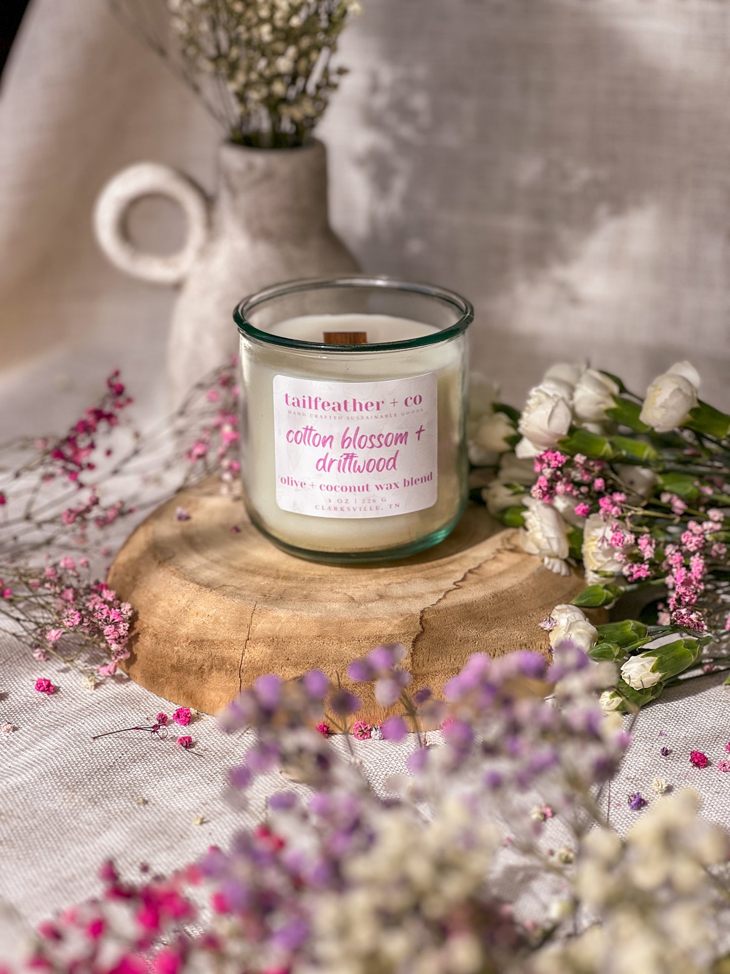 Cotton Blossom + Driftwood | 8 oz Candle | Spring Collection